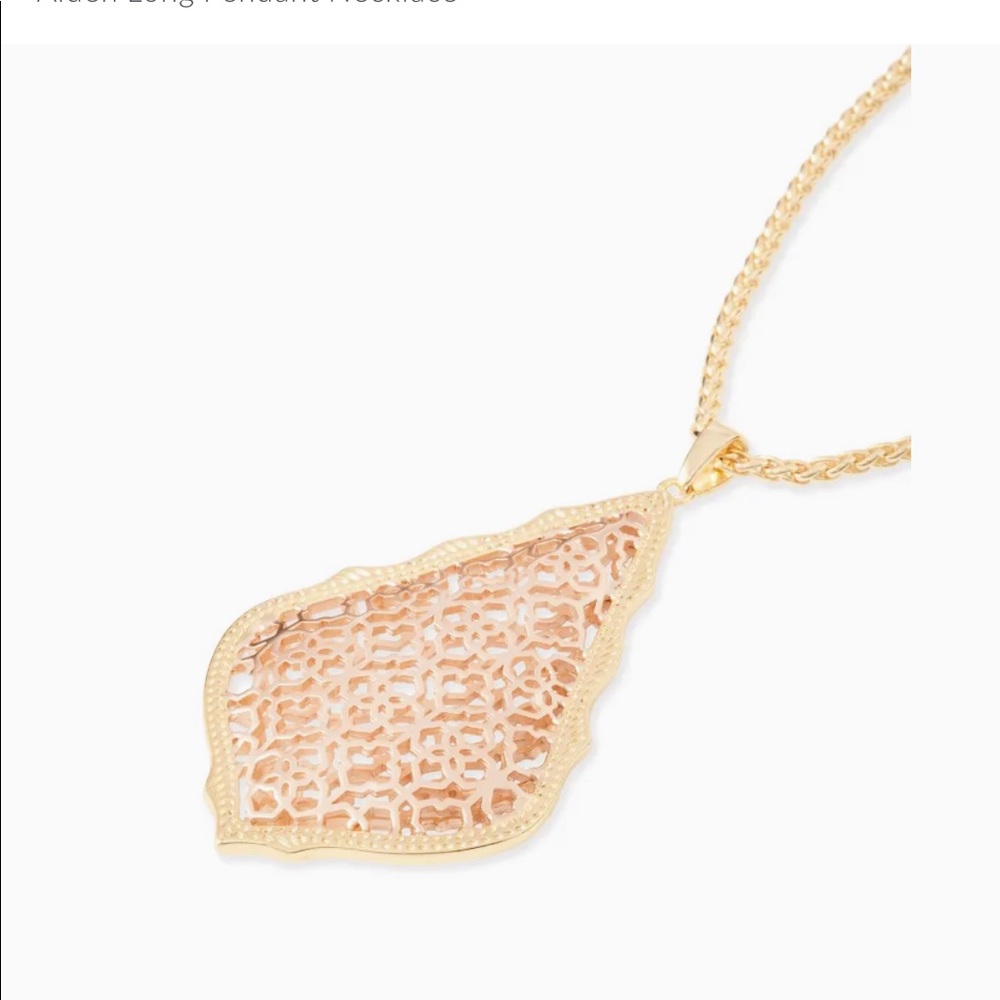 Kendra Scott Aiden Gold Long Pendant Necklace in Rose Gold Filigree Mix